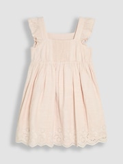 JoJo Maman Bébé Natural Broderie Frill Shoulder Dress - Image 2 of 4