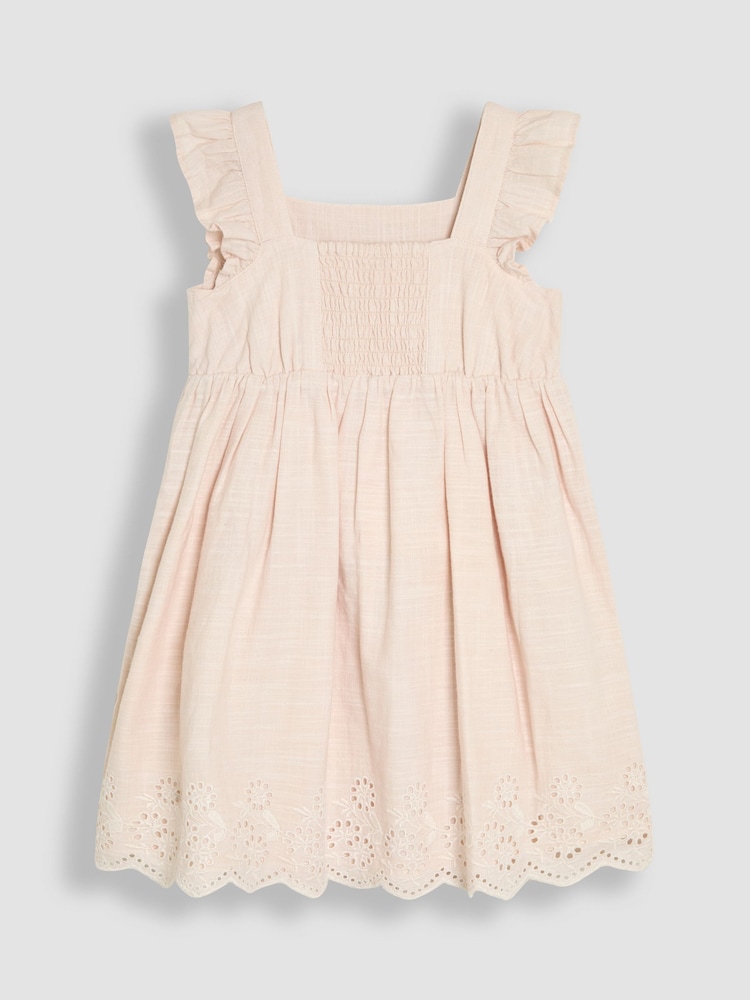 JoJo Maman Bébé Natural Broderie Frill Shoulder Dress - Image 2 of 4