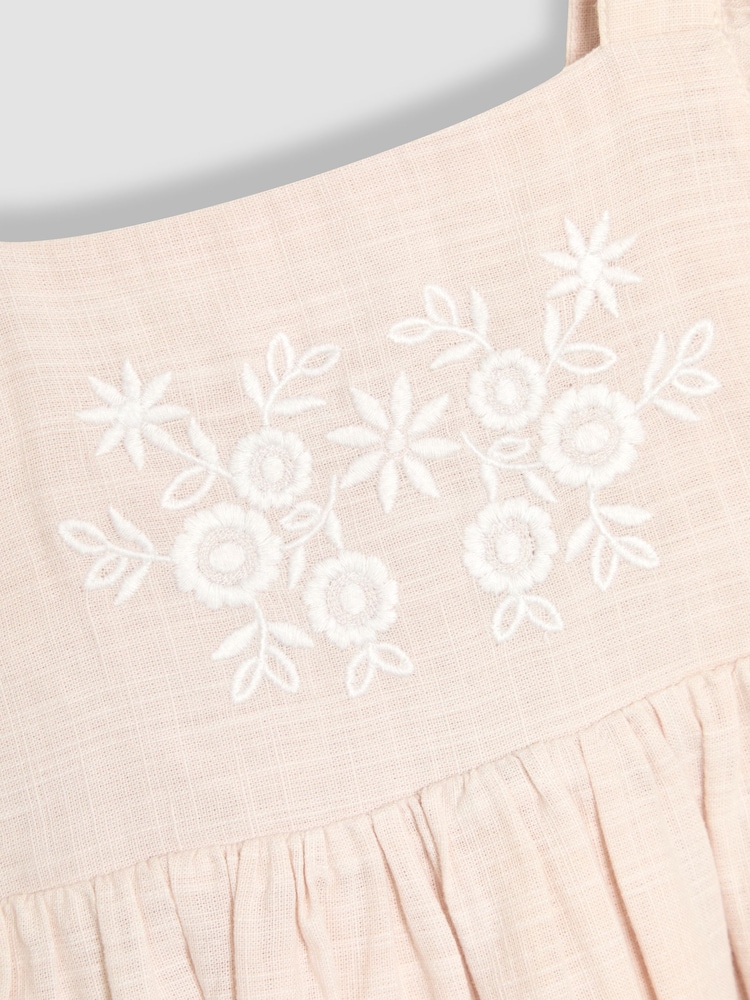 Natural - JoJo Maman Bébé Broderie Frill Shoulder Dress - Image 3 of 4