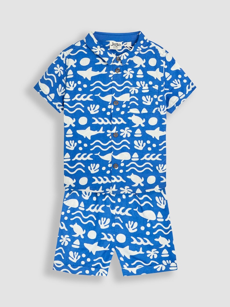 JoJo Maman Bébé Cobalt Ocean Printed Shirt & Shorts Set 2 Piece - Image 1 of 7 JoJo Maman Bébé Cobalt Ocean Printed Shirt & Shorts Set 2 Piece - Image 1 of 7