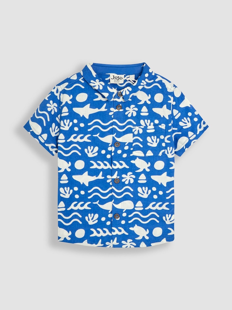 JoJo Maman Bébé Cobalt Ocean Printed Shirt & Shorts Set 2 Piece - Image 2 of 7 JoJo Maman Bébé Cobalt Ocean Printed Shirt & Shorts Set 2 Piece - Image 2 of 7