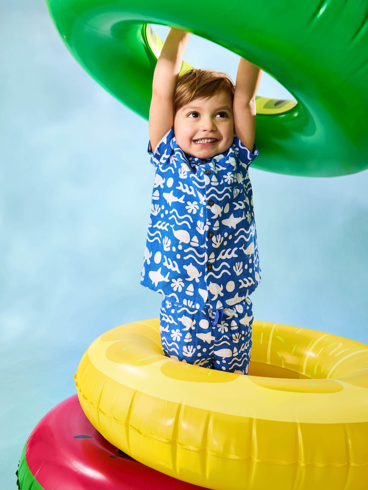 JoJo Maman Bébé Cobalt Ocean Printed Shirt & Shorts Set 2 Piece - Image 7 of 7 JoJo Maman Bébé Cobalt Ocean Printed Shirt & Shorts Set 2 Piece - Image 7 of 7