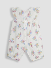 JoJo Maman Bébé White Floral Pretty Ruffle Shoulder Sunsuit with Headband - Image 4 of 5