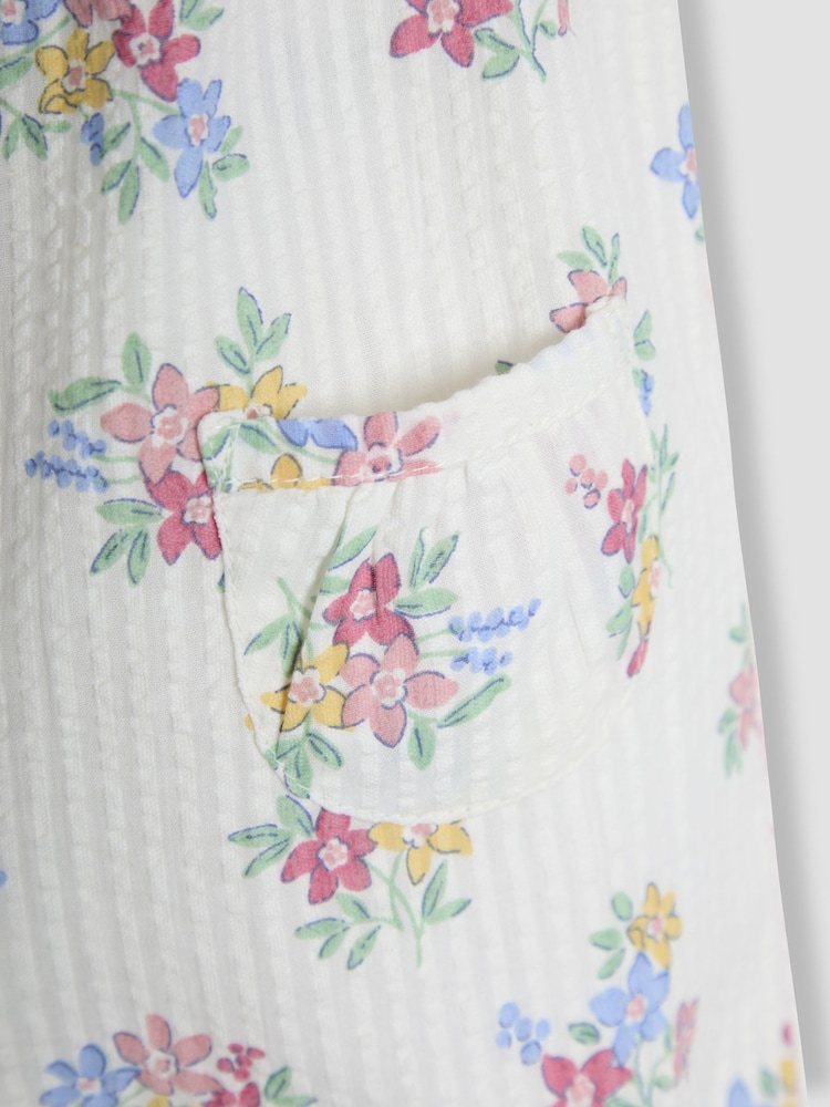 JoJo Maman Bébé White Floral Pretty Ruffle Shoulder Sunsuit with Headband - Image 5 of 5