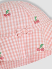 JoJo Maman Bébé Pink Cherry Embroidered 3-Piece Frill Shoulder Baby Dress, Knicker & Hat Set - Image 6 of 6