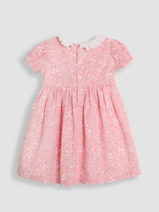 JoJo Maman Bébé Pink Garden Floral Smocked Woven 100% Cotton Dress - Image 2 of 4