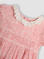 JoJo Maman Bébé Pink Garden Floral Smocked Woven 100% Cotton Dress - Image 4 of 4