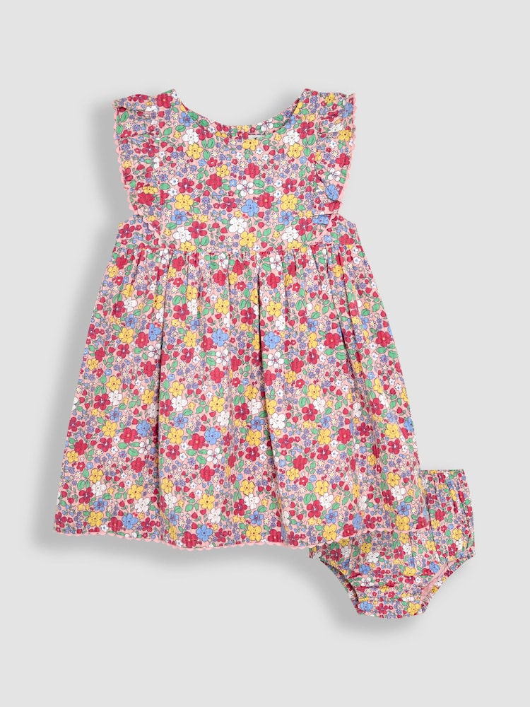 JoJo Maman Bébé Pink Floral Frill Shoulder Summer Dress - Image 1 of 5