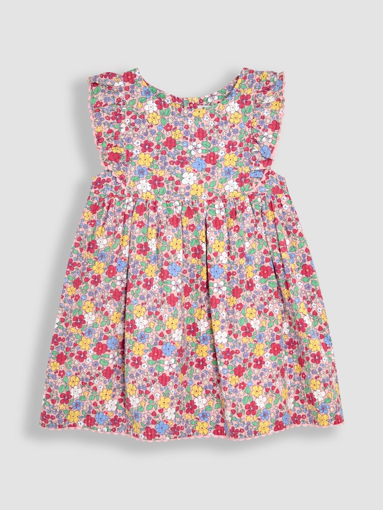 JoJo Maman Bébé Pink Floral Frill Shoulder Summer Dress - Image 2 of 5