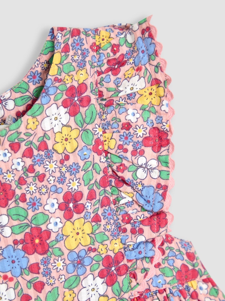JoJo Maman Bébé Pink Floral Frill Shoulder Summer Dress - Image 5 of 5