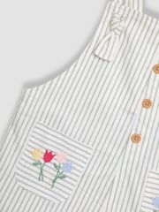 JoJo Maman Bébé Green Floral 100% Cotton Embroidered Stripe Dungarees - Image 3 of 3