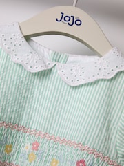 JoJo Maman Bébé Green Floral Seersucker Embroidered Smocked Dress - Image 2 of 3