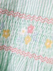 JoJo Maman Bébé Green Floral Seersucker Embroidered Smocked Dress - Image 3 of 3