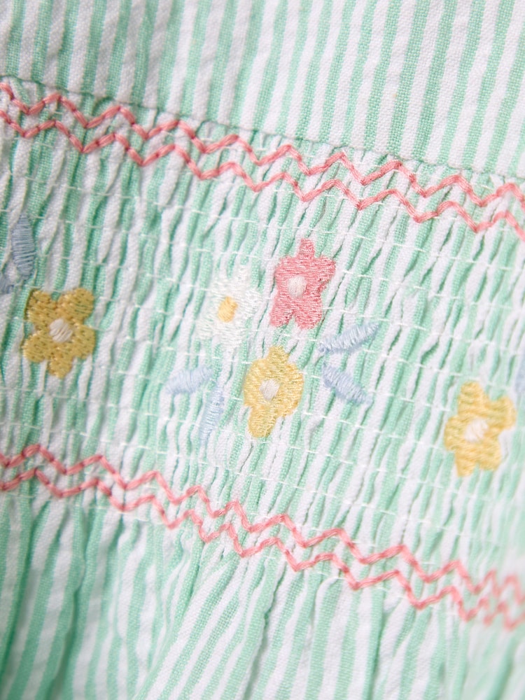 JoJo Maman Bébé Green Floral Seersucker Embroidered Smocked Dress - Image 3 of 3