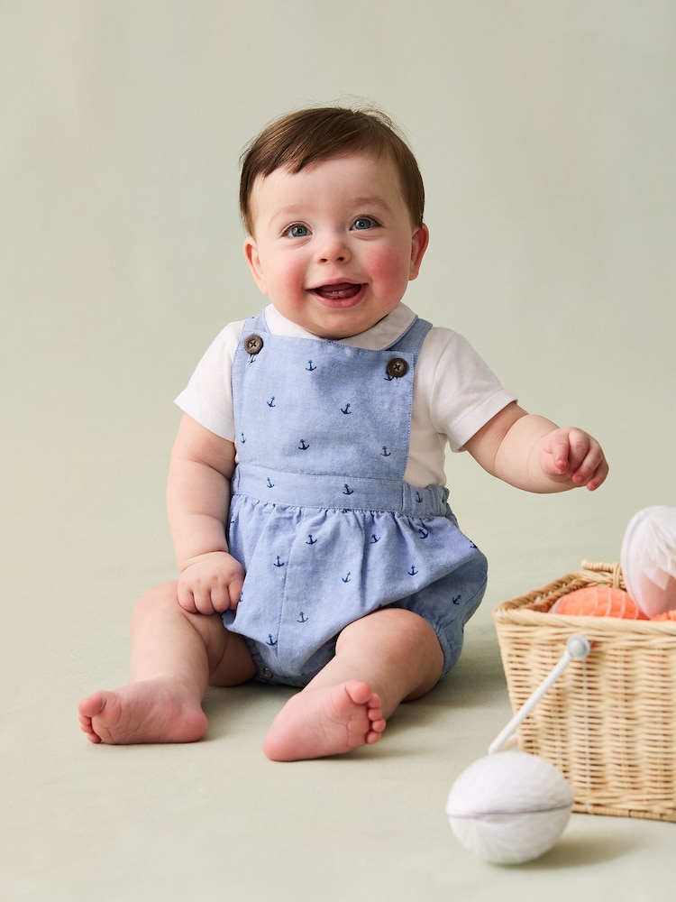 JoJo Maman Bébé Navy 2-Piece Anchor Print Dungarees & Body Set - Image 1 of 9