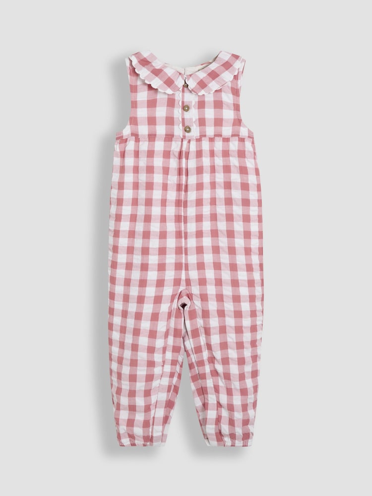 JoJo Maman Bébé Pink Gingham Peter Pan Collar Dungarees - Image 1 of 3