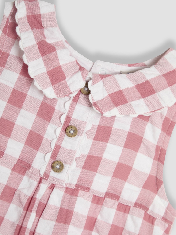 JoJo Maman Bébé Pink Gingham Peter Pan Collar Dungarees - Image 2 of 3