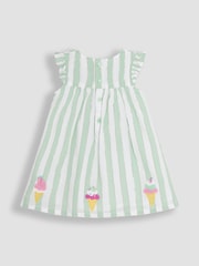 JoJo Maman Bébé Aqua Green Ice Cream Embroidered 3-Piece Frill Shoulder Baby Dress, Knicker & Hat Set - Image 3 of 7