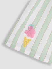 JoJo Maman Bébé Aqua Green Ice Cream Embroidered 3-Piece Frill Shoulder Baby Dress, Knicker & Hat Set - Image 4 of 7
