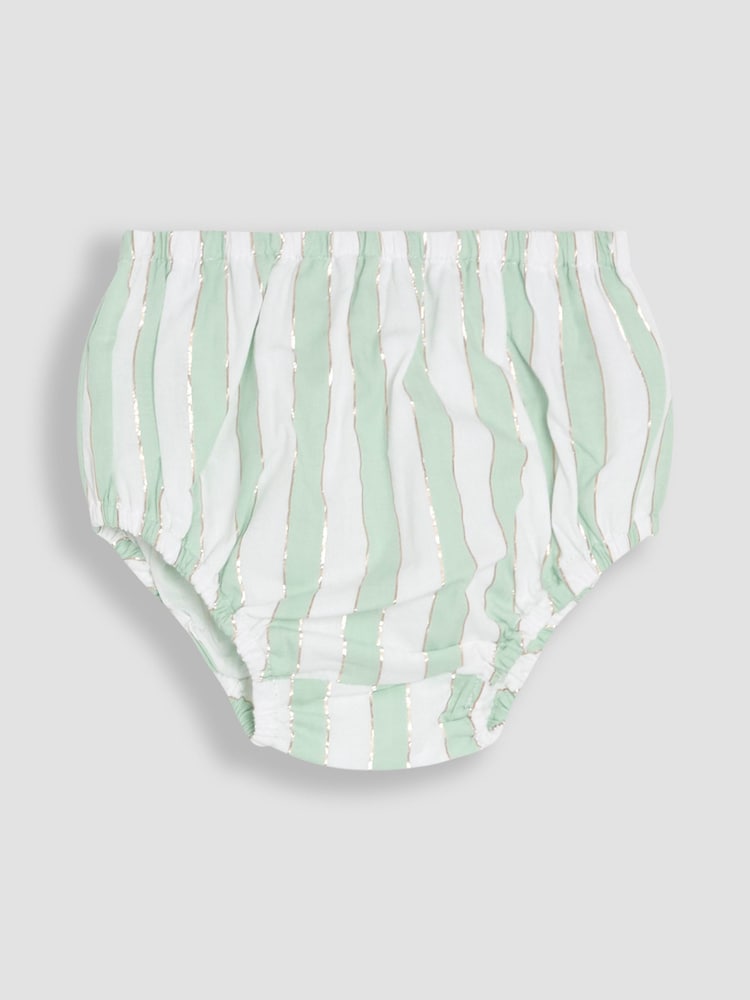 JoJo Maman Bébé Aqua Green Ice Cream Embroidered 3-Piece Frill Shoulder Baby Dress, Knicker & Hat Set - Image 7 of 7