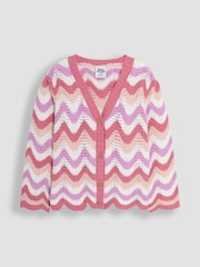 JoJo Maman Bébé Pink Chevron Crochet 100% Cotton Cardigan - Image 1 of 3