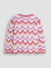 JoJo Maman Bébé Pink Chevron Crochet 100% Cotton Cardigan - Image 2 of 3