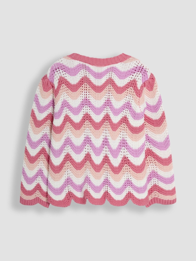 JoJo Maman Bébé Pink Chevron Crochet 100% Cotton Cardigan - Image 2 of 3