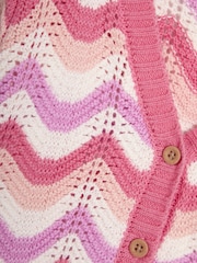 JoJo Maman Bébé Pink Chevron Crochet 100% Cotton Cardigan - Image 3 of 3