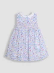 JoJo Maman Bébé Pink Cherry Ditsy Floral Print Smocked Sleeveless Summer 100% Cotton Dress - Image 2 of 4