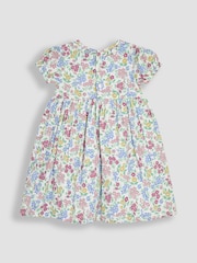 JoJo Maman Bébé Pink & Blue Floral Smocked Woven 100% Cotton Dress - Image 3 of 5