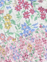 JoJo Maman Bébé Pink & Blue Floral Smocked Woven 100% Cotton Dress - Image 4 of 5