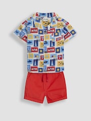 JoJo Maman Bébé Red Seaside 2-Piece Printed Shirt & Twill Shorts Set - Image 1 of 6