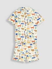 JoJo Maman Bébé Ecru Safari Printed Shirt & Shorts Set 2 Piece - Image 1 of 7
