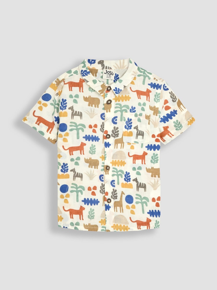 JoJo Maman Bébé Ecru Safari Printed Shirt & Shorts Set 2 Piece - Image 2 of 7
