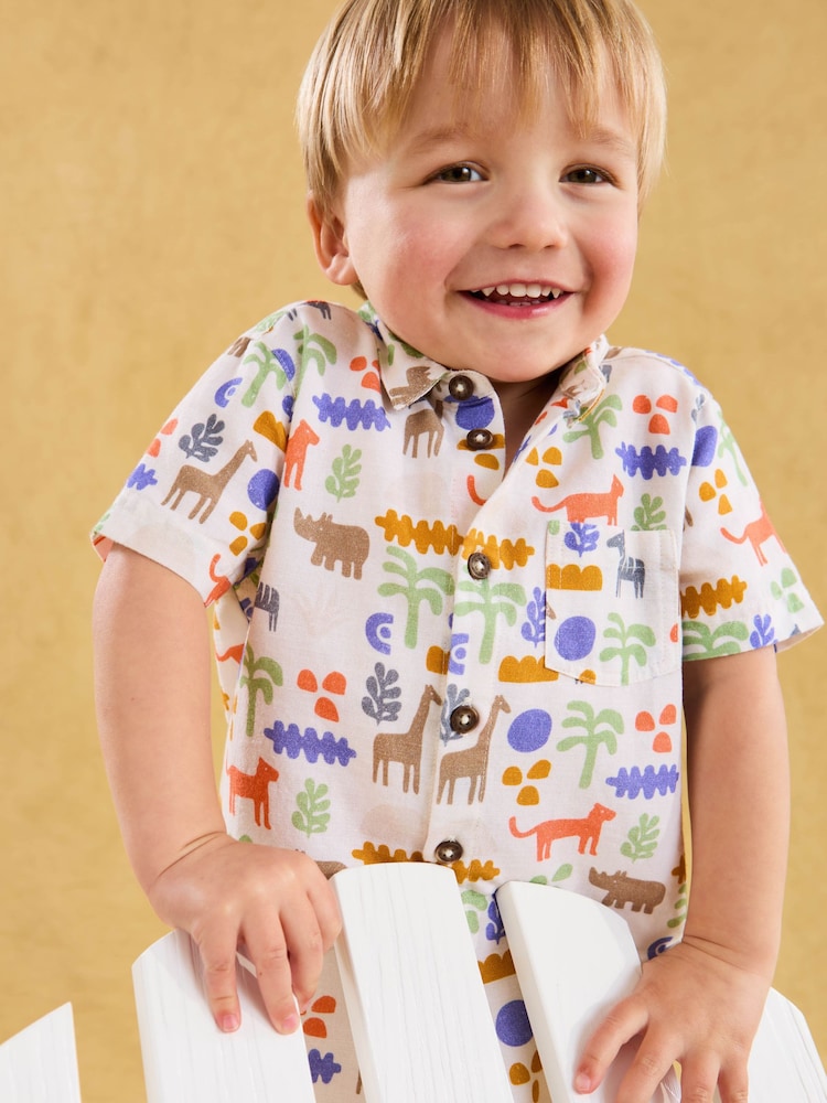 JoJo Maman Bébé Ecru Safari Printed Shirt & Shorts Set 2 Piece - Image 7 of 7