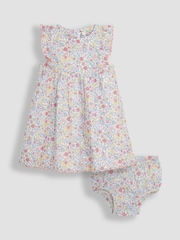JoJo Maman Bébé Pink Fairy Floral Frill Shoulder Summer Dress - Image 1 of 5