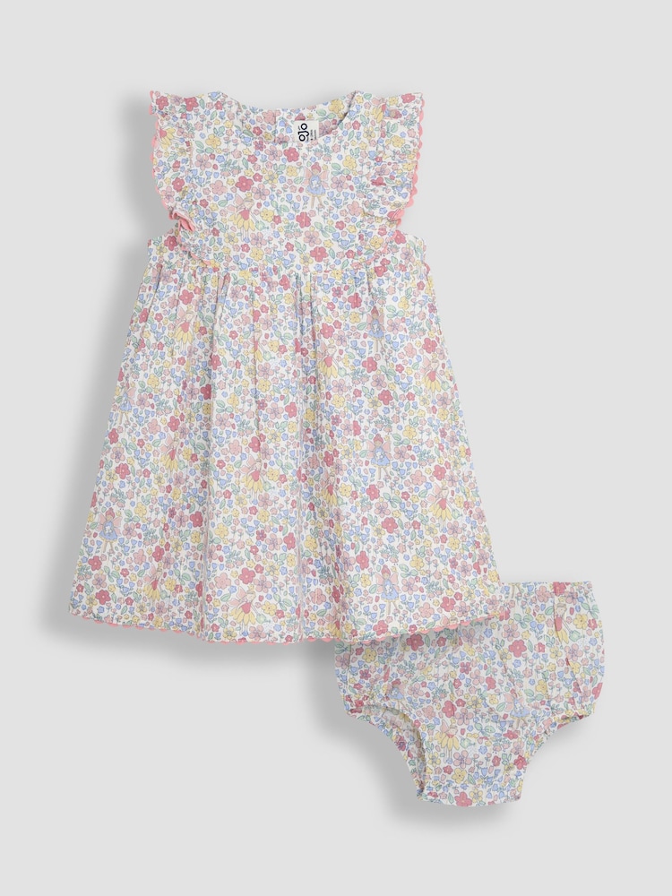 JoJo Maman Bébé Pink Fairy Floral Frill Shoulder Summer Dress - Image 1 of 5