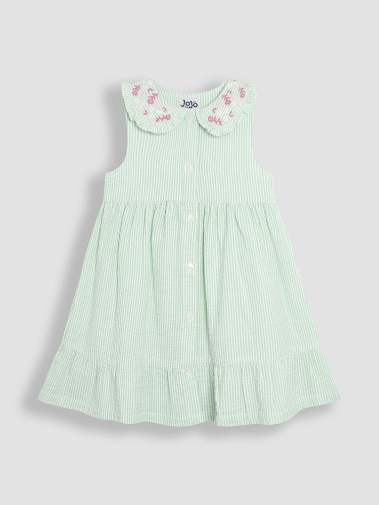 JoJo Maman Bébé Green Floral Embroidered Collar Button Through Dress - Image 1 of 3