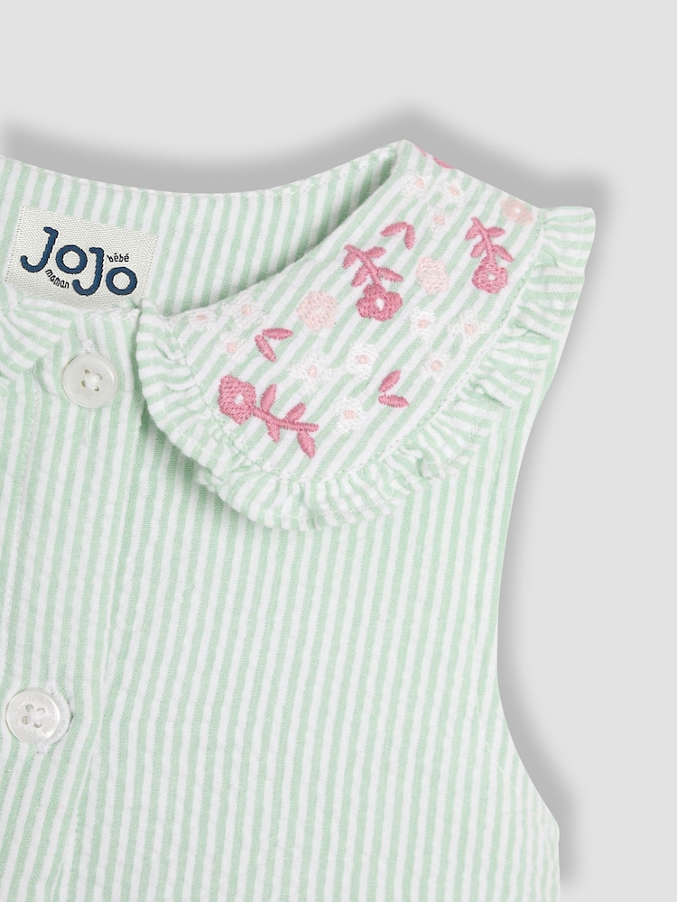 JoJo Maman Bébé Green Floral Embroidered Collar Button Through Dress - Image 2 of 3