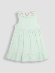 JoJo Maman Bébé Green Floral Embroidered Collar Button Through Dress - Image 3 of 3