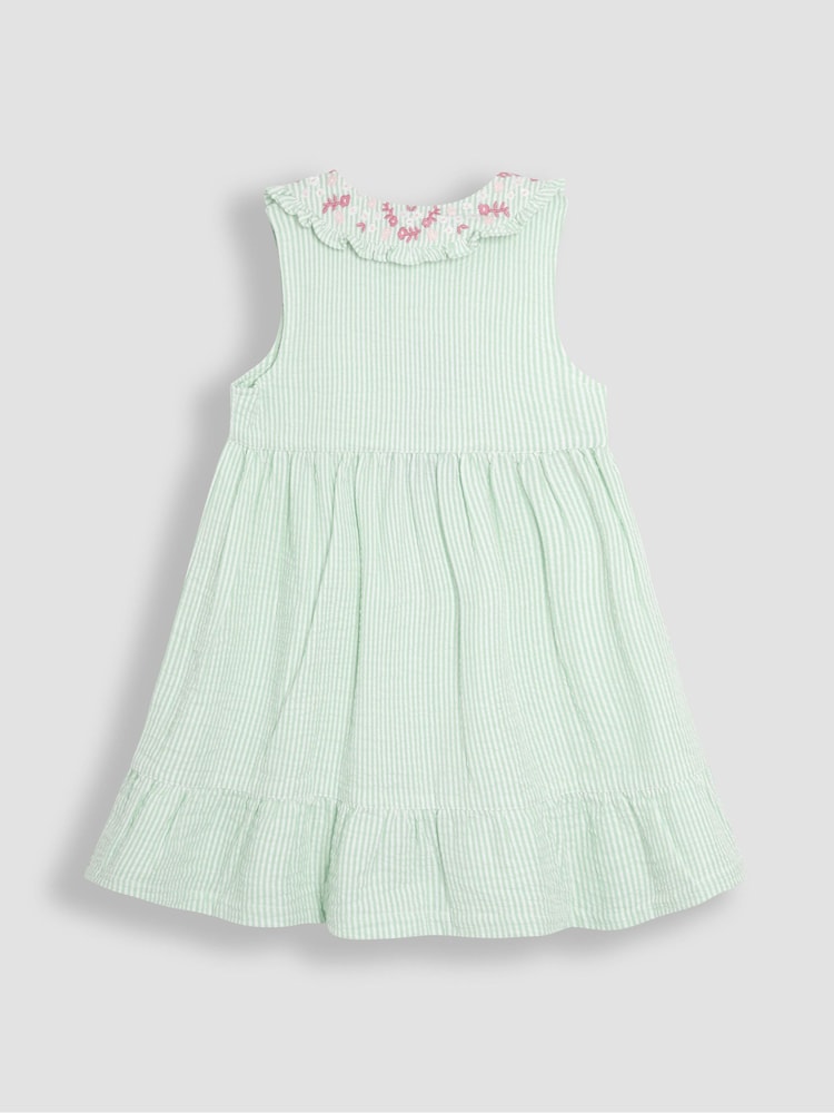 JoJo Maman Bébé Green Floral Embroidered Collar Button Through Dress - Image 3 of 3