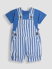 JoJo Maman Bébé Blue 2-Piece Stripe Dungarees & T-Shirt Set - Image 1 of 6