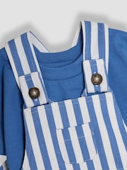 JoJo Maman Bébé Blue 2-Piece Stripe Dungarees & T-Shirt Set - Image 6 of 6
