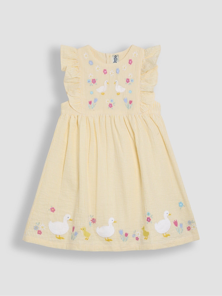 JoJo Maman Bébé Yellow Duck Appliqué Seersucker Summer Dress - Image 1 of 3
