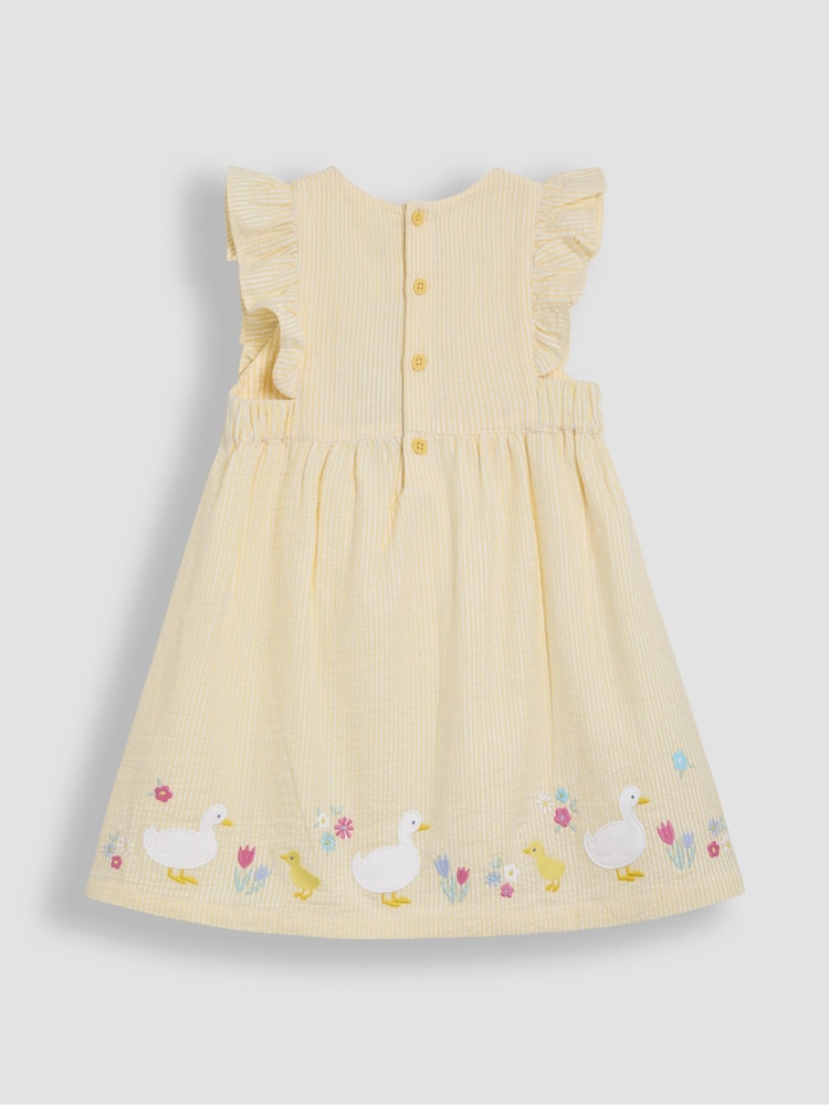 JoJo Maman Bébé Yellow Duck Appliqué Seersucker Summer Dress - Image 2 of 3