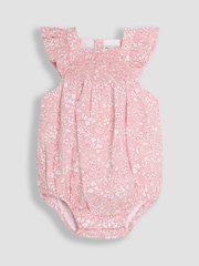 JoJo Maman Bébé Pink Floral Smocked Bodice Romper & Headband - Image 2 of 5