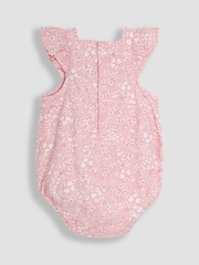 JoJo Maman Bébé Pink Floral Smocked Bodice Romper & Headband - Image 3 of 5