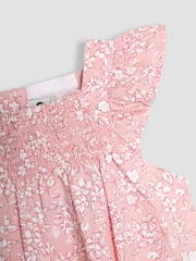JoJo Maman Bébé Pink Floral Smocked Bodice Romper & Headband - Image 4 of 5