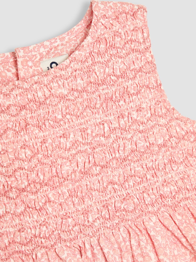 JoJo Maman Bébé Pink Floral Smocked Summer Dress - Image 6 of 6