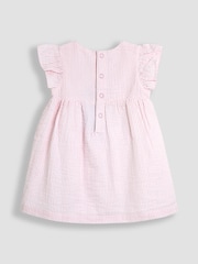 JoJo Maman Bébé Pink Bunny Embroidered 3-Piece Frill Shoulder Baby Dress, Knicker & Hat Set - Image 6 of 8